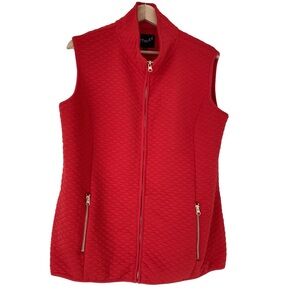 FIORI RED QUILTED STYLE VEST WITH GOLD ZIPPER, STAND COLLAR, STRETCH FABRIC, XL